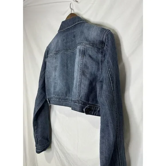Hot Kiss Cropped Denim Jean Jacket Women's Large Long Sleeve Medium Wash - Picture 7 of 7